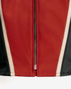 Chaqueta de Moto para Hombre TAVIAN, Roja y Negra, de Cuero PU, con Bloques de Color, Cierre de Cremallera, Cuello Alto, Corte Regular, Estilo Otoñal - Product Image 5