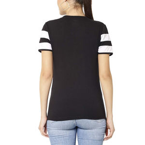 Camiseta de Manga Corta con Cuello Redondo a Rayas Blancas y Negras para Mujer, Corte Regular, Tejido de Algodón, Informal, para Todas las Temporadas - Product Image 2