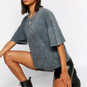 Camisetas Casuales de Mujer con Lavado Ácido, Corte Ajustado, Tallas Grandes, Transpirables, Ecológicas, de Poliéster/Algodón, Estilo Urbano - Product Image 2