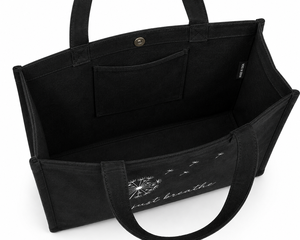 Just Breathe Dandelion <b>Canvas</b> <b>Tote</b> Bag Large Size Daily Shopping Bag Hand Length Handle Black - Product Image 5