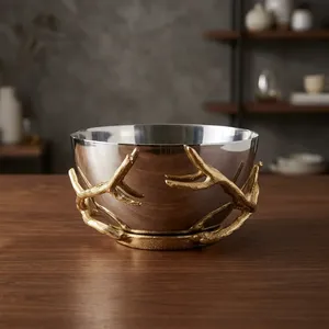 Elegant <b>Gold</b> & Silver Finish Serving <b>Bowl</b> | Handcrafted Aluminum & Stainless Steel <b>Decorative</b> Fruit Snack <b>Bowl</b> - Product Image 6