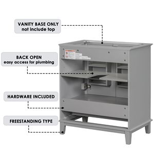 Mobile da Bagno Multifunzionale con Base in MDF da 30 Pollici, Solo Base con Ante e Cassetto, Senza Lavabo - Product Image 2