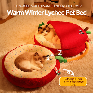 Cama para Gatos en Forma de Lichi, Cueva Cálida de Felpa para Mascotas, Nido Semi-Cerrado para Dormir, para Perros Pequeños, Cachorros y Gatitos, Colchoneta Suave - Product Image 2