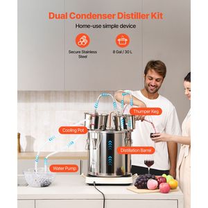 Distillatore d'acqua e alcol in acciaio inox da 8 galloni/30 litri con doppio condensatore e serpentina in rame a raffreddamento rapido, kit per la produzione di birra casalinga - Product Image 2