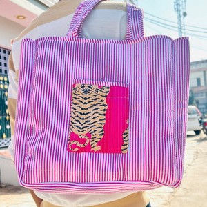 Handmade Women's Canvas Tote Bag <b>Quilted</b> Cotton Design Eco-Friendly Zipper Boho Vintage Indian Made Lightweight Inner Fashion - Product Image 3