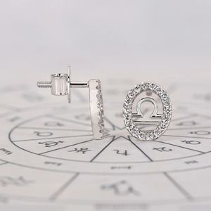 Pendientes Redondos de Diamantes Libra con Engaste Halo 0.30 TCW Calidad E/F VS Joyería de Astrología Zodiacal para Ella Elegante Regalo de Cumpleaños - Product Image 4