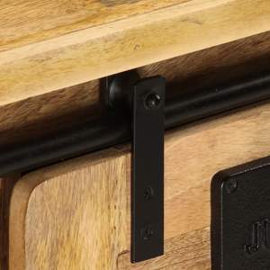 Meuble TV en bois de manguier massif avec composants coulissants, élégant meuble de salon - Product Image 5