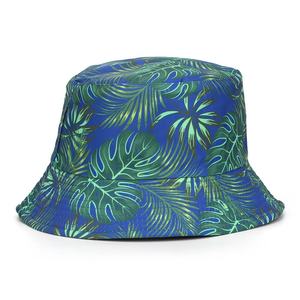 Tropical <b>Leaf</b> Print Bucket Hat Unisex Pink Green Polyester Casual Summer Beach Adult Poplin Digital Printing - Product Image 2
