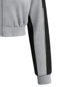Grey Black Women Cropped Track <b>Jacket</b> <b>Zip</b> <b>Up</b> Sports <b>Jacket</b> Fitness Gym Activewear Contrast Stripe Training <b>Jacket</b> Manufacturer - Product Image 6