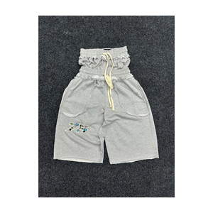 Pantalones Cortos de Felpa Francesa 100% Algodón, de Cintura Alta, Doble Cintura, Estilo Vintage, Casuales, Talla Grande, con Logotipo Personalizado, Venta al Por Mayor - Product Image 3