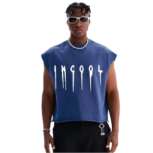Camiseta sin mangas verde para hombre, cuello redondo, estampado de letras, estilo urbano, algodón transpirable, tela suave y transpirable. - Product Image 2