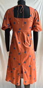 Hermoso y Elegante Vestido Midi de Fiesta para Mujer, con Cuello en V, Corte en A, Mangas Abullonadas, Transpirable, Mezcla de Viscosa y Lino, Estampado - Product Image 4