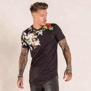 Camiseta de Verano Informal de Algodón con Cuello Redondo y Estampado Floral Negro para Hombre, Logotipo Personalizado OEM ODM, Ropa al por Mayor - Product Image 5