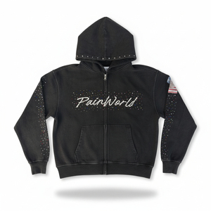 PairWorld <b>Men's</b> <b>Black</b> Pullover Hoodie 100% Cotton Winter Casual <b>Sweatshirt</b> with Front Logo American Flag Patch 2 Pcs - Product Image 1