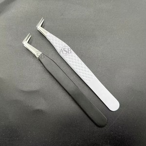 Pinza Profesional para Pestañas de Acero Inoxidable Tipo L, con Recubrimiento de Polvo Blanco, Logotipo Personalizado, Herramienta de Precisión - Product Image 3