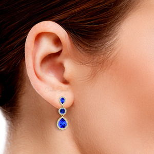 Wholesale Supplier 10x8mm Pear Cut Tanzanite & Diamond Cocktail Halo <b>Earrings</b> With 14k Solid <b>Gold</b> Handmade <b>Dangle</b> Drop <b>Earring</b> - Product Image 5