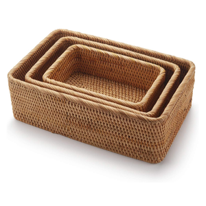 ISLA Set of 3 Natural Rattan Rect Food and Fruit Serving Baskets Handwoven Wicker Storage Baskets for Living Bedroom <b>Kitchen</b> OEM - Product Image 4