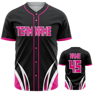Camiseta de Béisbol Personalizada para Hombre, Negra y Rosa, con Botones, Transpirable, Uniforme de Equipo de Softbol, Camiseta Deportiva para Entrenamiento y Juegos - Product Image 1