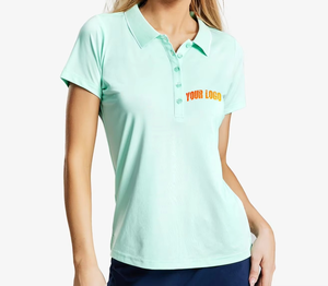 เสื้อโปโลผู้หญิง คอวี ปักลายตามสั่ง ป้องกันแสงแดด UPF 50+ แห้งเร็ว สำหรับเล่นกอล์ฟ แขนสั้น ผลิตจากโพลีเอสเตอร์ 88% สแปนเด็กซ์ 12% - Product Image 1