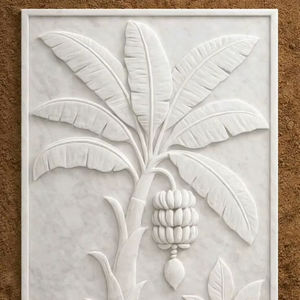 Panel de Pared de Mármol Blanco Tallado a Mano, Mural de Pared de Piedra 3D con Diseño de Plátano - Product Image 3