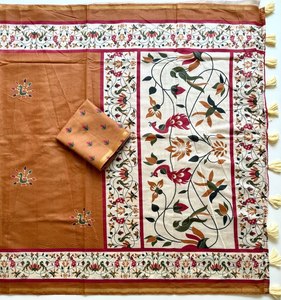 Sari en coton Chanderi imprimé Reglance Premium avec franges faites à la main, bordure Jari Patti - Séchage rapide, sans plis, toutes saisons - Product Image 2