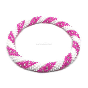 Spiral Seed <b>Bead</b> Charm <b>Bracelet</b> Pink White Elastic Bangle Stretch Jewelry Custom Color Fashion Gift Wholesale - Product Image 1