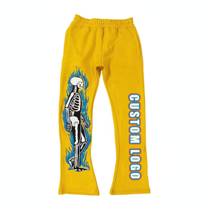 Pantalones Deportivos Personalizados para Hombre con Estampado de Llamas y Esqueleto, Cintura Elástica con Cordón, Casuales, 100% Algodón, Peso Medio, para Otoño - Product Image 6
