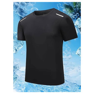 T-shirt en soie glacée à séchage rapide, 1 pièce, à manches courtes, pour le sport, avec bande réfléchissante, pour la course et l'entraînement, léger et respirant - Product Image 2