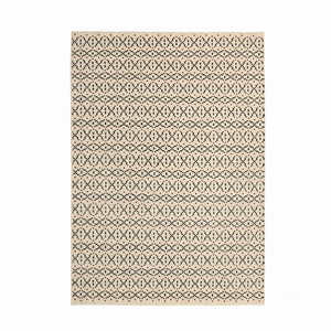 Alfombra DECORDEC de Lana con Patrón Geométrico en Negro Marfil y Óxido, Ecológica, Antideslizante, Moderna, Tribal, Lineal, Hecha a Mano, Gruesa - Product Image 1