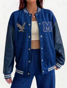 Wholesale <b>Womens</b> Varsity Jacket Oversized Streetwear Cotton <b>Fleece</b> Custom Patches for Retail Brands Bulk - Product Image 1