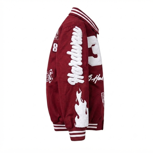 Maroon Custom Wool Varsity <b>Jacket</b> <b>Men's</b> Streetwear Snap Button Letterman Outerwear Winter Coat Vintage Chenille Patches Apparel - Product Image 5
