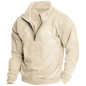 2026 Top Trendy <b>Men's</b> Solid Fleece Quarter Zip Sweater Stand Collar Long Sleeve Regular Fit Autumn Wear - Product Image 2