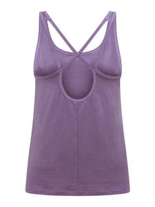Women's Purple Scoop Neck Tank <b>Top</b> With <b>Cross</b> Back Design Breathable Knitted Sporty Fit Solid Color Workout Wear - Product Image 4