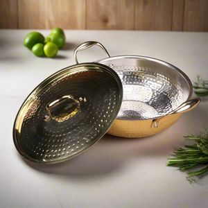 Handicrafts Pure Brass Kadahi With Dual Handle Durable Round Cookware <b>Pot</b> For Stovetop <b>Cooking</b> Vintage Design - Product Image 6