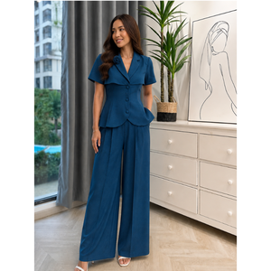 Conjunto de Ropa para Mujer al por Mayor con Blazer de Solapa Floral y Pantalones de Pierna Ancha, Faldas de Diseño Sólido hasta el Tobillo - Product Image 2