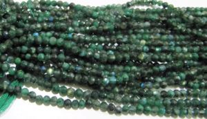 Perles rondes facettées en labradorite verte naturelle de 4 mm, brins de 13 pouces de long - Product Image 3
