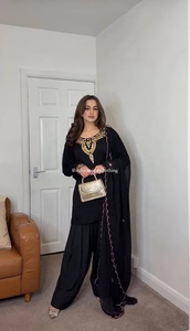 New Traditional Designer Heavy Faux Georgette 5mm Sleeve Salwar Kameez <b>Wedding</b> Wear <b>Top</b>-Palazzo Dupatta Embroidery Work Fabric - Product Image 3