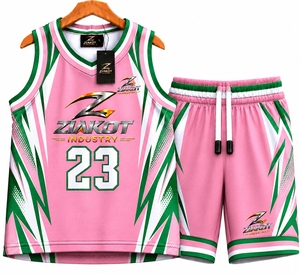 Vente en gros directe ZIAKOT INDUSTRY Maillot de basket authentique rétro personnalisé rose clair blanc-vert - Product Image 1
