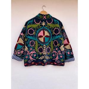 Suzani Bomber Jacket Handmade Reversible <b>Duster</b> Boho Coat Velvet Autumn Winter Cotton Floral Gift for Her - Product Image 5