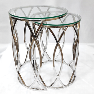 Ensemble de 2 tables basses gigognes pour salon et chambre, avec structure en acier inoxydable poli brillant - Product Image 1