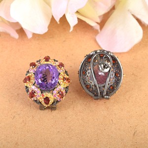 Pendientes de Plata de Ley S925 con Amatista en Forma de Flor, Chapados en Oro de 18K, Estilo Bohemia, Joyería de Fiesta para Mujer, Engaste de Bisel - Product Image 2