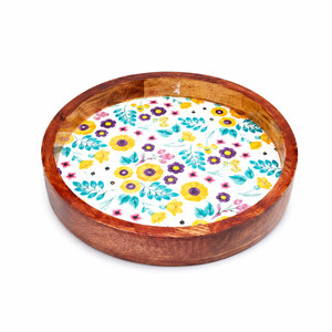 Custom Modern Premium Acacia Wood Serving Tray with Floral Design | Handmade Eco Friendly Decorative <b>Food</b> <b>Server</b> Home Hotel Use - Product Image 1