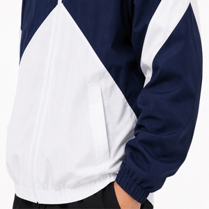 <b>Men</b> Windbreaker <b>Jacket</b> Navy <b>White</b> Color block Lightweight Shell Fabric Hooded Zip Design Sporty Retro Style Contrast Panel - Product Image 4