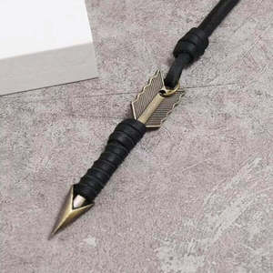 Vintage Alloy <b>Black</b> <b>Wrapped</b> Arrow Pendant Necklace with Adjustable Pure Leather Cord for Men - Product Image 2
