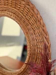 Handmade Round Rattan <b>Wall</b> Mirror Eco Friendly <b>Wicker</b> Mirror Boho Decorative Mirror for Bathroom Living Room Bedroom Home <b>Decor</b> - Product Image 3