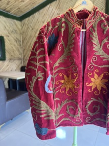 Handmade Knitted <b>Velvet</b> Embroidery Bomber <b>Jacket</b> <b>Women</b> | Premium Floral Winter <b>Jacket</b> | Breathable Cotton Outerwear Stand - Product Image 2