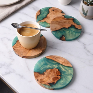 Sous-verres en bois modernes, ronds, verts, réutilisables, diamètre 100 mm, épaisseur 10 mm, logo personnalisé, porte-tasses à thé - Product Image 3