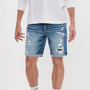 Shorts Bermuda en jean déchiré bleu clair pour homme, taille mi-haute, fermeture éclair, style HIGH STREET, en coton tissé, écologique, respirant, anti-UV - Product Image 3