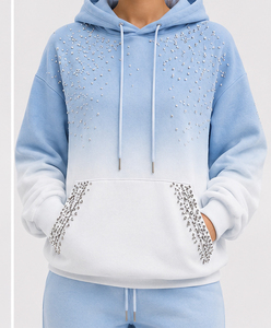 Sudadera con Capucha para Mujer, Casual, Azul Claro, con Lentejuelas y Pedrería, de Algodón y Felpa, Personalizable, Transpirable, de Manga Larga para Invierno - Product Image 5