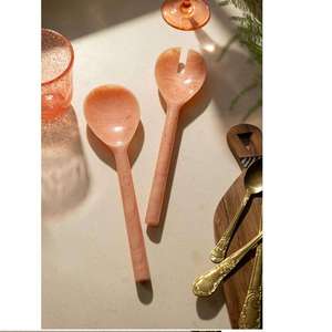 Homely Design New Arrival Best Quality Handmade Resin Salad Tools Server Set Baby Pink Dark <b>Green</b> Dishwasher <b>Microwave</b> Oven Safe - Product Image 1